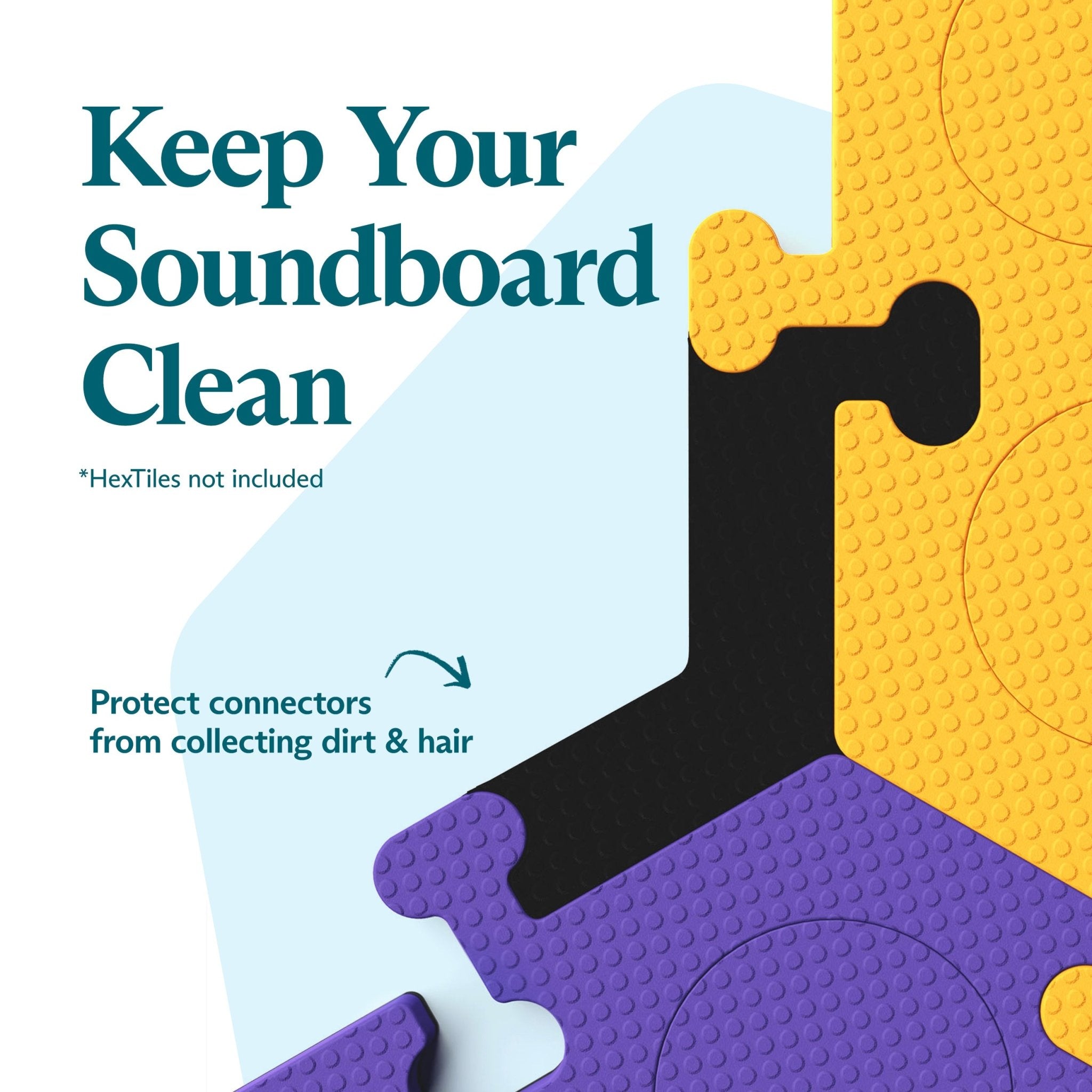 The edge of a FluentPet soundboard featuring Edge Pieces. Text reads: "Keep Your Soundboard Clean"