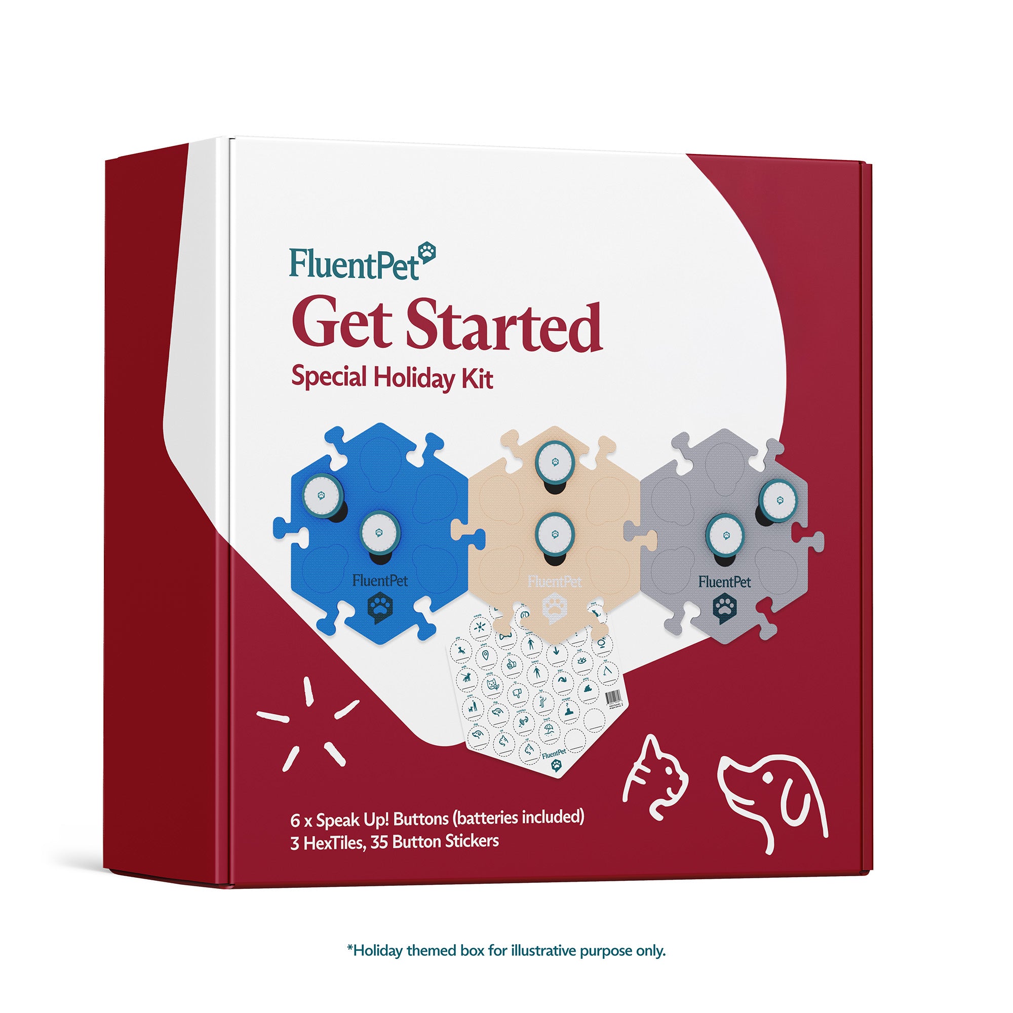 FluentPet Get Started Special Holiday Kit packaging with holiday-themed design on a white background