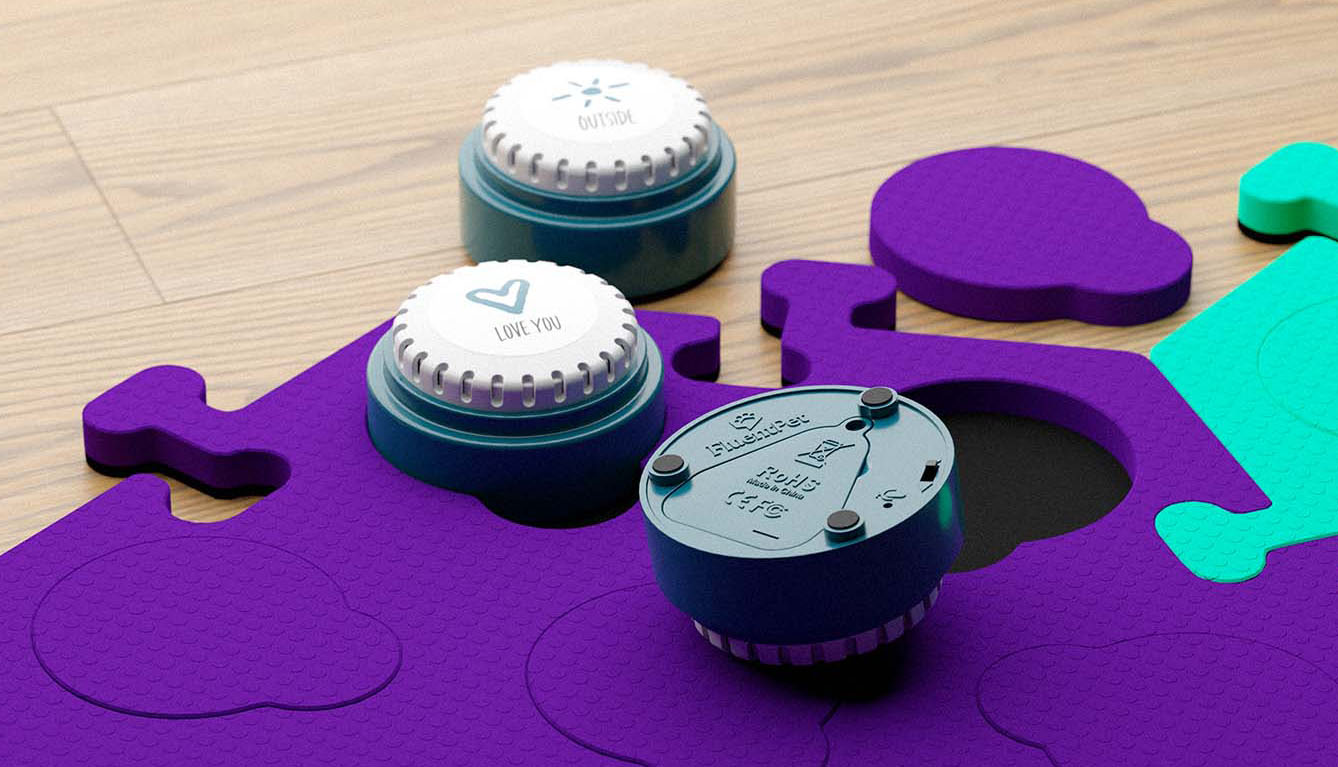 A FluentPet HexTile with Speak Up! recordable sound buttons.