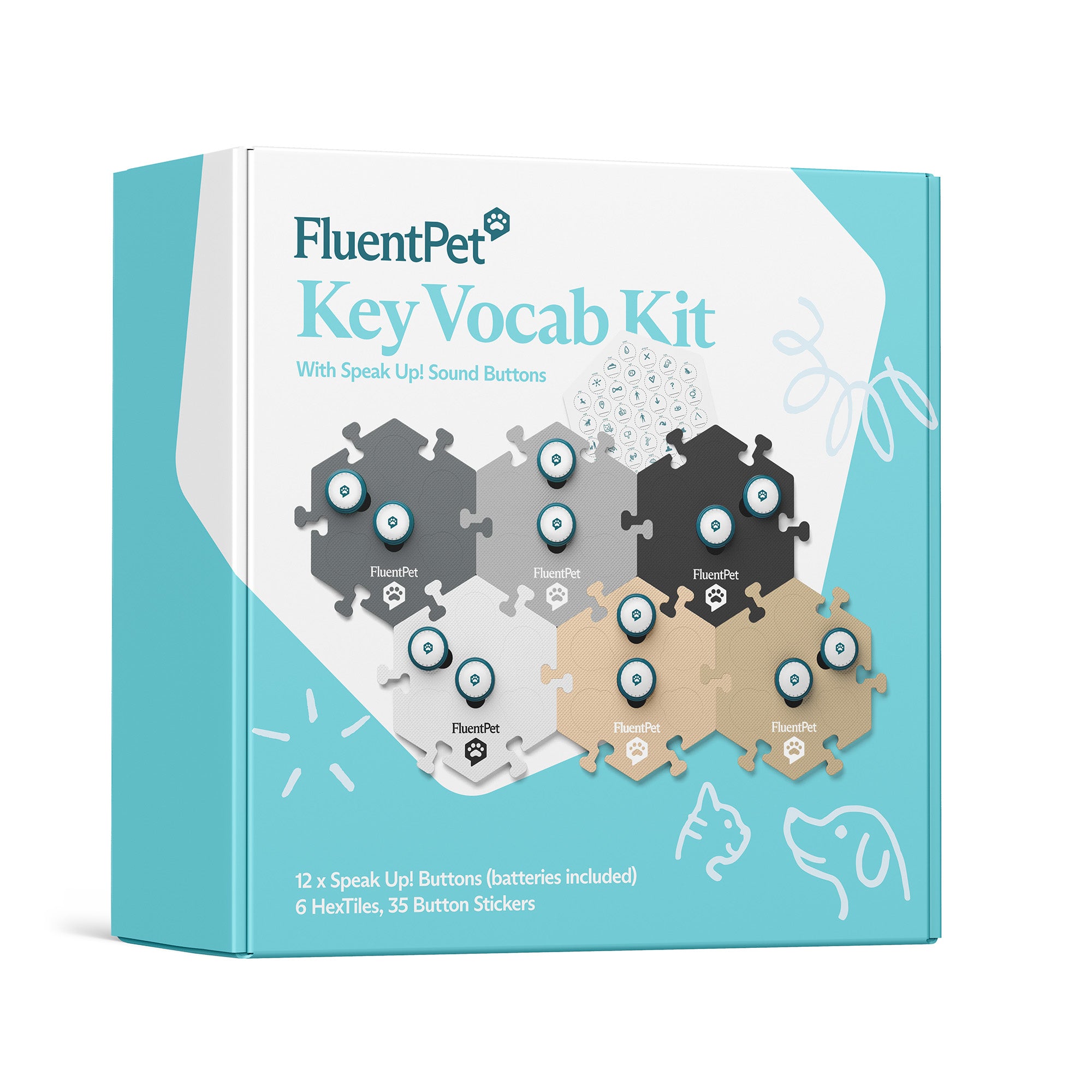 FluentPet Key Vocab Kit packaging with puzzle piece design on a white background