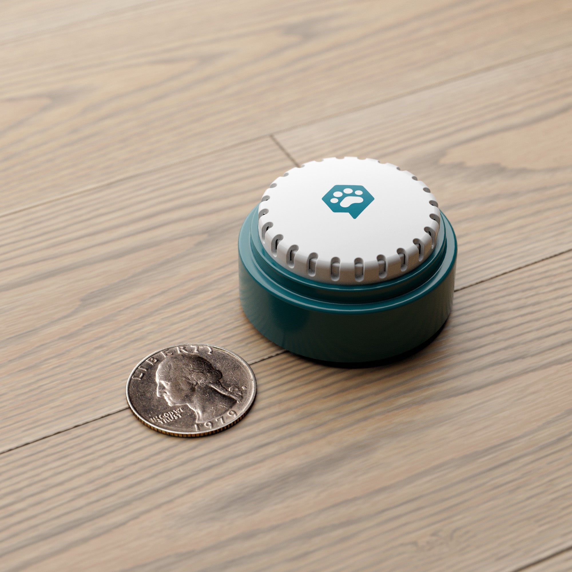 FluentPet Speak Up Button Compared to US Quarter