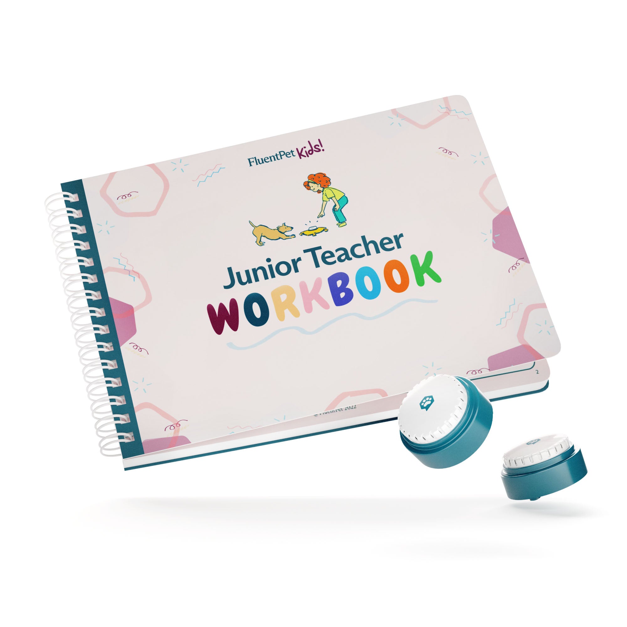 Junior Teacher Workbook with two small round devices on a white background