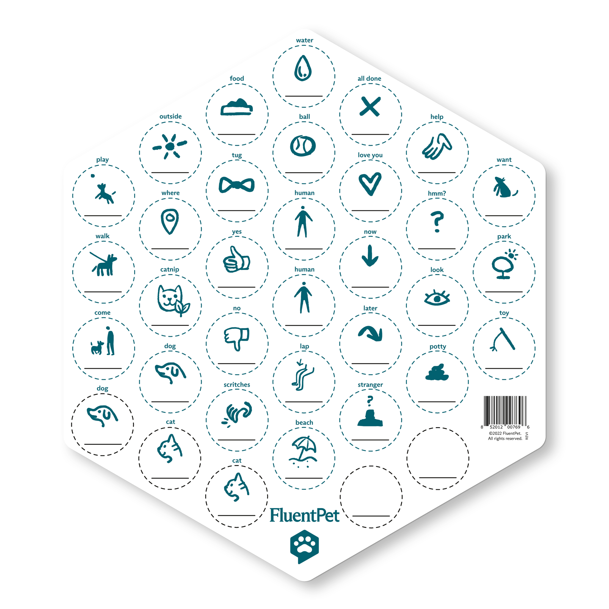 FluentPet ideogram sticker sheet featuring 35 ideogram stickers to customize your buttons.